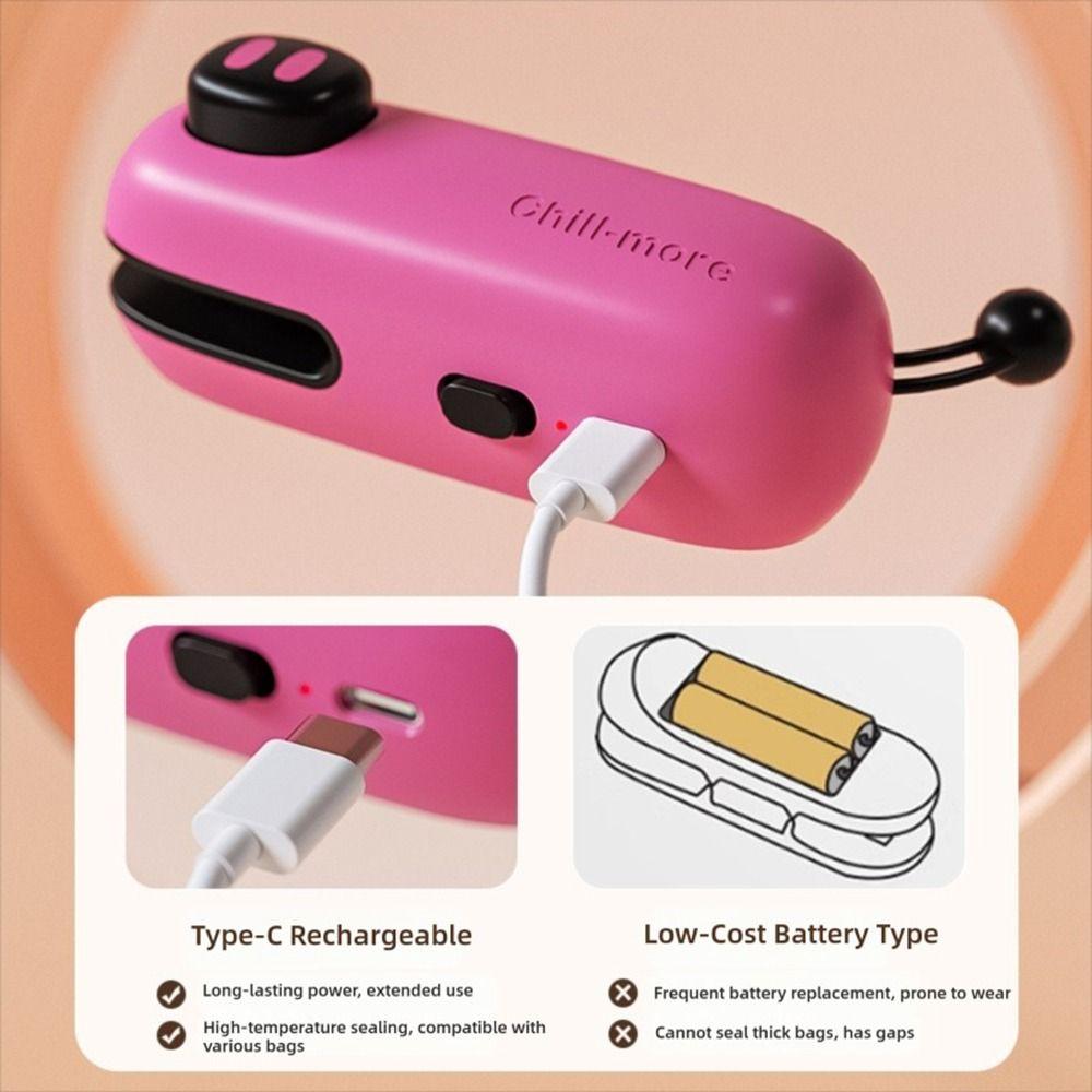 Dopamine Pink Mini Bag Sealer Handheld Chip Bag Sealer Sealing Machine Keeping Food Fresh