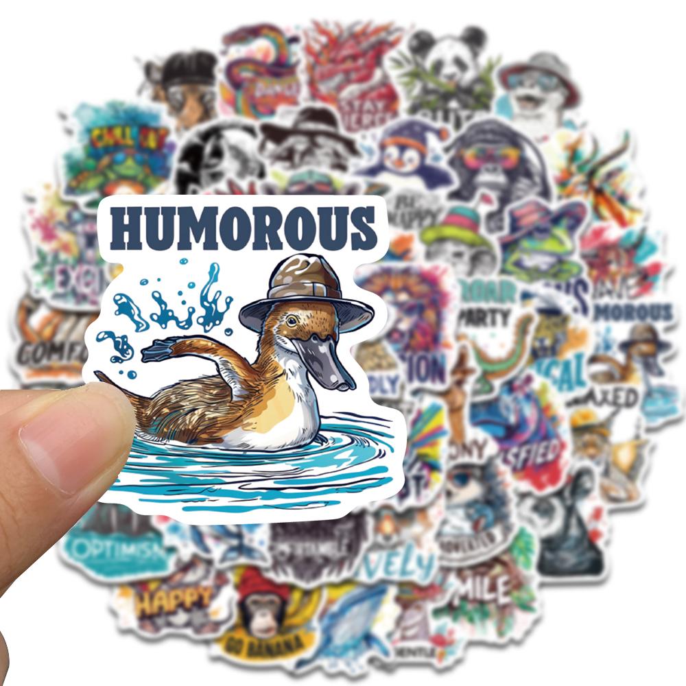 50PCS Corloful Animals Design illustrations Sticker Graffiti Skateboarding Luggage Retro Graffiti Personalized Decoration