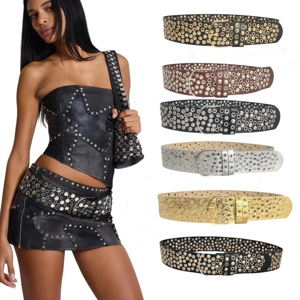 Heavy-Duty Design Rivet Wide Belt Personalized Retro-style Decorative Belt Punk Studded Belt Jeans