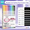 24-Color Glitter Double-Line Outline Pens Set - Fluorescent & Pearlescent Markers for Students, Macaron Series