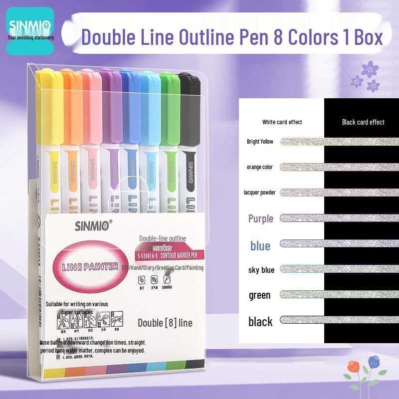 

24-Color Glitter Double-Line Outline Pens Set - Fluorescent & Pearlescent Markers for Students, Macaron Series