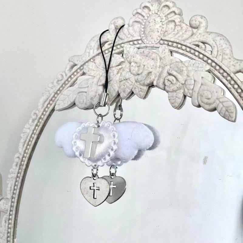 Sweet Wing Heart Cross Phone Charm Straps Car Key Hangings Pendants Fashion Bag Decoration Lanyard Purse Accessory