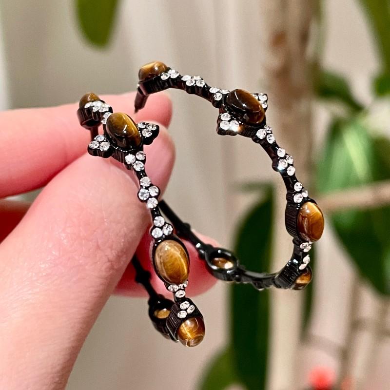 Natural tiger's eye stone series stud earrings for women Maillard exquisite retro earrings niche light luxury high-end temperament earrings