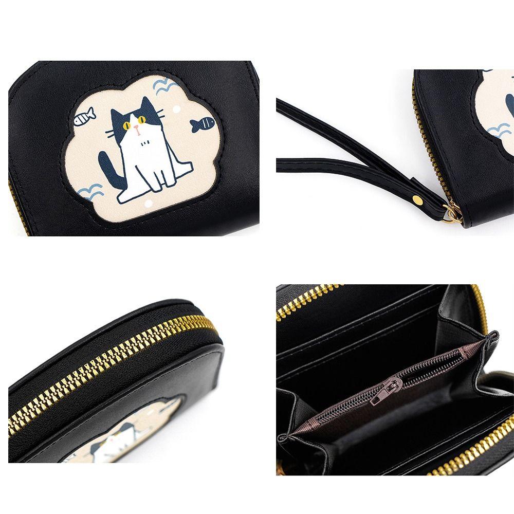 Zipper Cute Cat Short Wallet Cartoon Card Holder Mini PU Leather Card Bag  Female