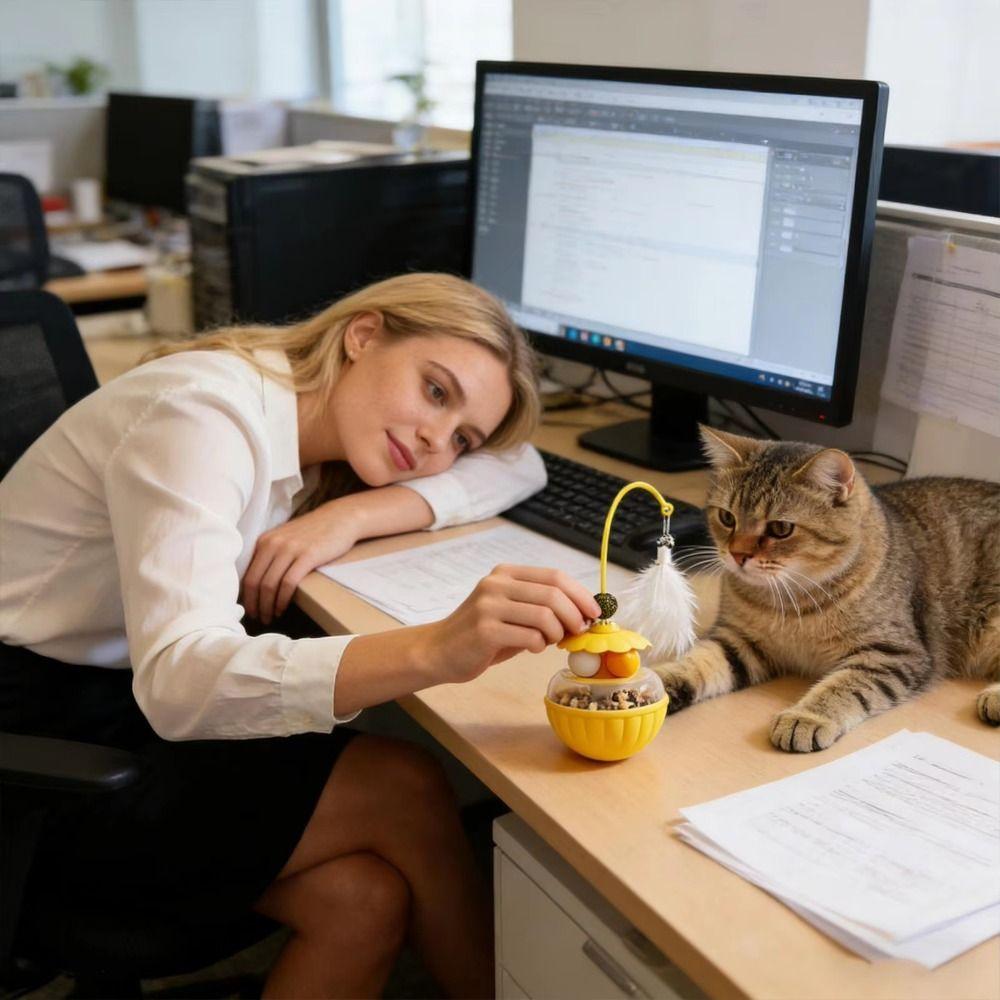 Long Pole Cat Teaser Toy Rotating Feather Durable Treat Dispenser Catnip Ball With Bells Interactive Cat Toy Daily Entertainment