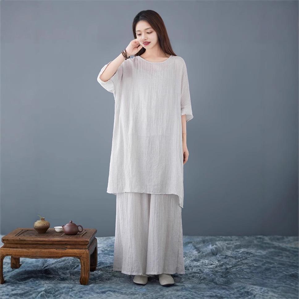 Jarní/Letní Zen Retro Dámský Set Široké Kalhoty a Tílko