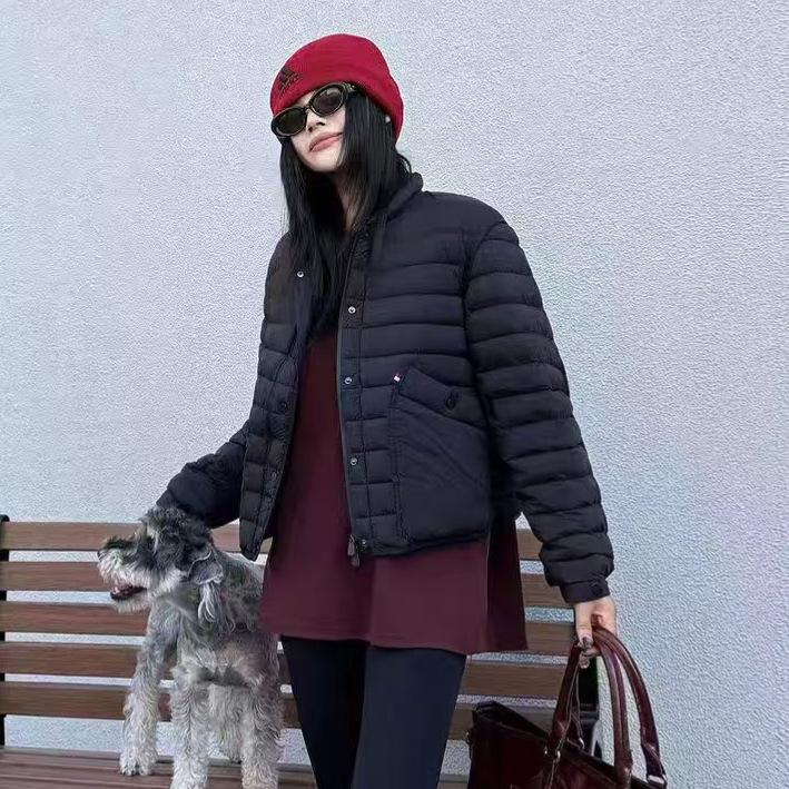 M's stand-up collar ribs down jacket women's short new white duck down fashionable foreign winter warm jacket