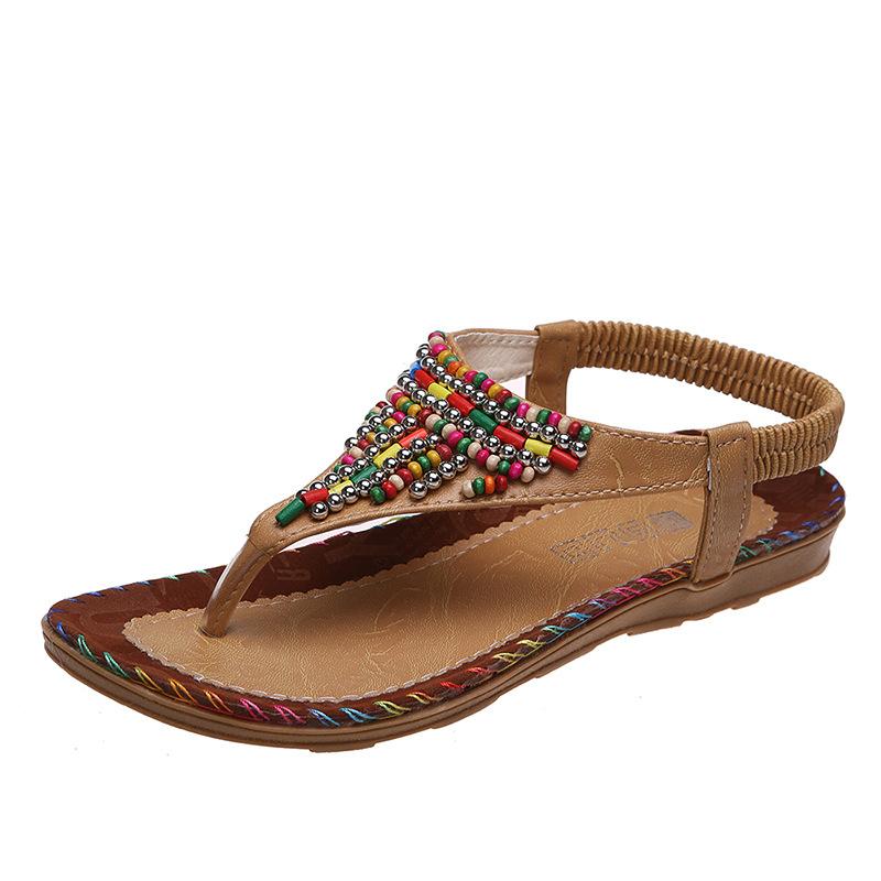 36-43 Women's shoes beaded sandals flat-soled casual toe wind beach sandals