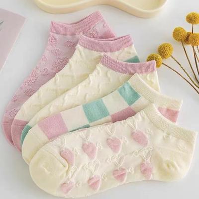 5pairs Women Spring and Summer Thin Cotton Socks, Fragmented Flower Invisible Girl Boat Socks, Short Socks