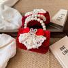 Red Cute Delightful Bowknot Childrens Handbag With Trendy Chain And Handle Pearl