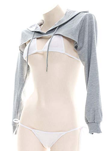 [DOKiDOKi] Ultra-Short Hoodie [Gray] Show Off Your Body! Sexy Cosplay Costume for Women, Street Style