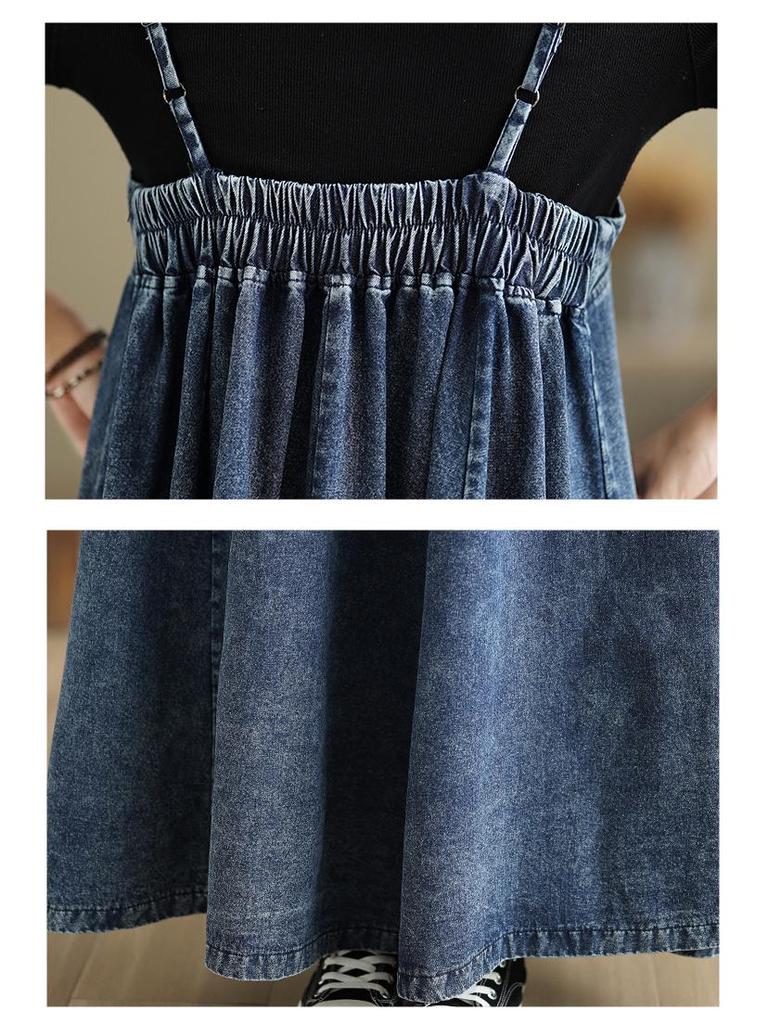 Women's French Retro Loose-Fit Denim Overalls Dress