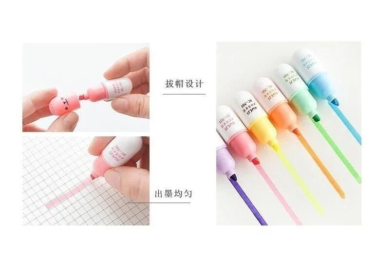 6pcs /Pack Cute Pill Mini Highlighter Marker Drawing Pen School Office Supply Kids Student Stationery