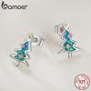 BAMOER 925 Sterling Silver Christmas Tree Stud Earring Lovely Earring For Women Enamel Process Cubic Zirconia Fine Jewelry Gift
