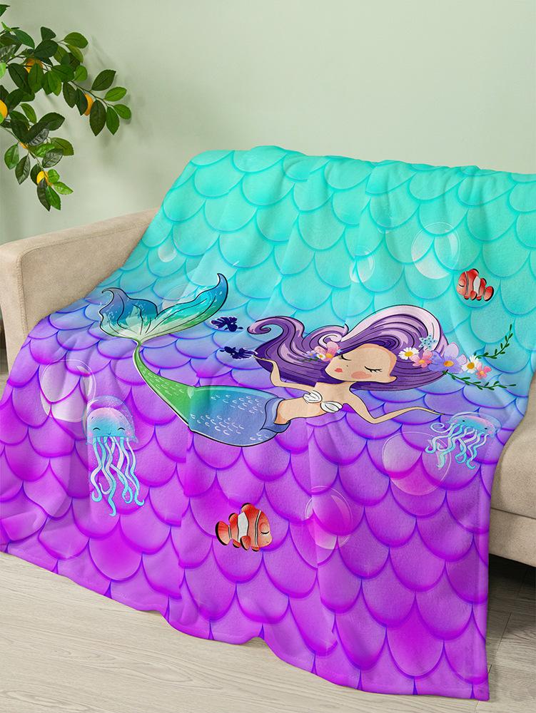 Flannel Blanket Animal Mermaid Ocean Blanket Crystal Fleece Blanket Spring And Autumn 120X90cm