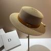 Summer UV Sunscreen Plant Fiber Woven Flat Top Straw Hat Fashionable High Quality Simple Belt Big Brim Top Hat