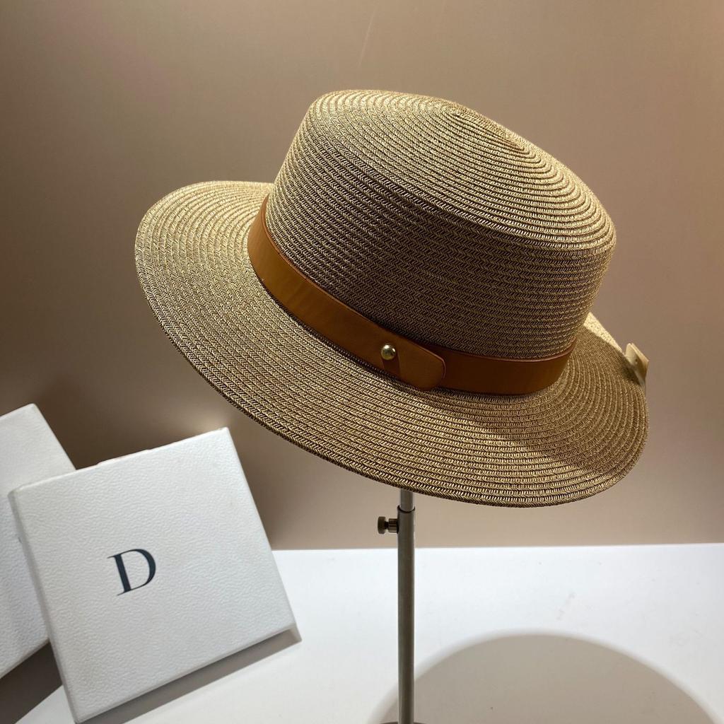 Summer UV Sunscreen Plant Fiber Woven Flat Top Straw Hat Fashionable High Quality Simple Belt Big Brim Top Hat