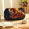 Flame Warhorse 2D Printed Double-Layer Flip-Top Black Pencil Case - Essential Back-to-School Pencil Box, Daily Multi-functional Cosmetic Bag, Large Ca