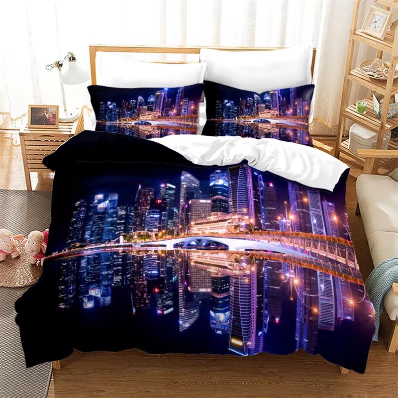 Comforter Cityscape Europe Building Bedding Set Paris City Night 3D Print Comforter Full King For Kids Adults Decor