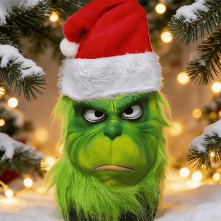 

New Grinch mask latex prop for Halloween prank games, can be customized with labels Grinch （Pouty mouth sty