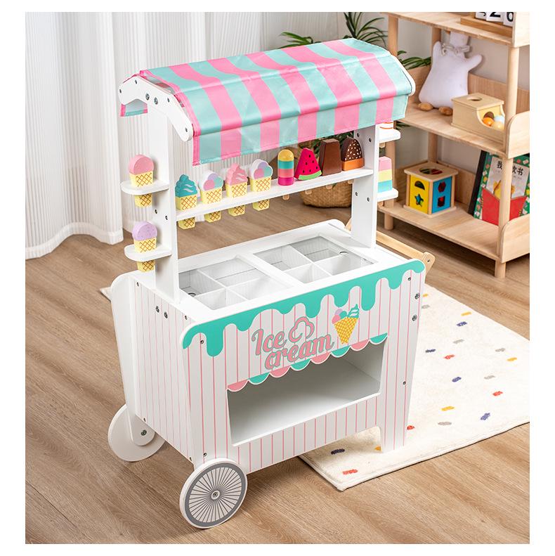 Wooden Ice Cream Cart Toy for Kids - Role Play, Parent-Child Interaction, Educational, and Sharing Fun