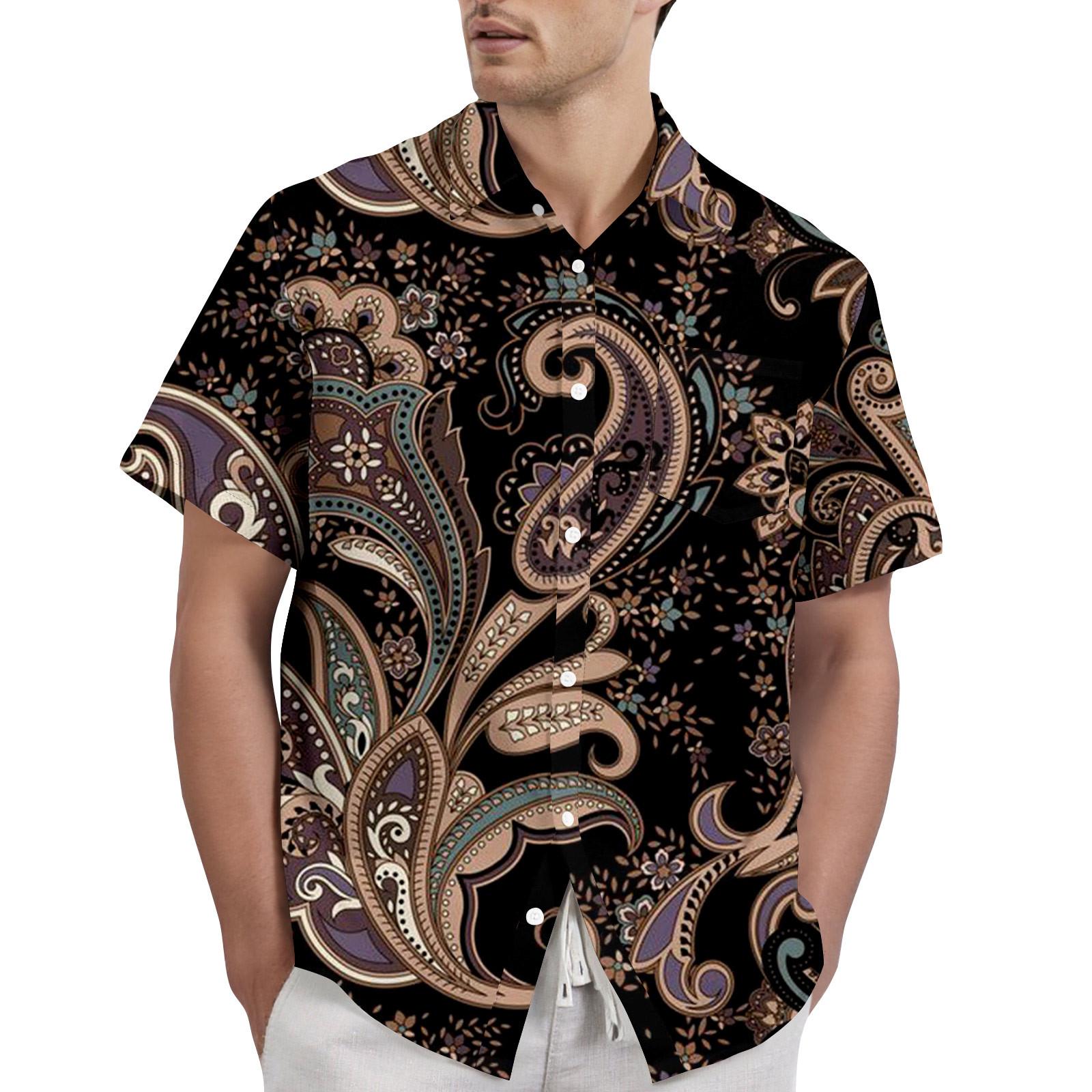 

Ретро-богемный принт - мужская повседневная рубашка с коротким рукавом L