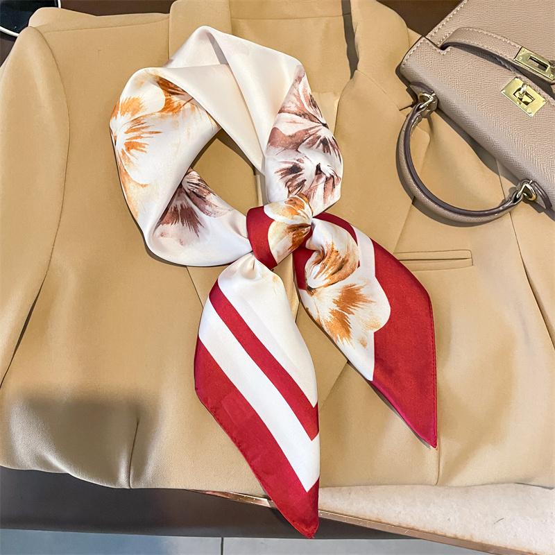 Fashion Women's Luxury Silk Scarf Floral Print Spring Summer Small Necktie Hairband Bag