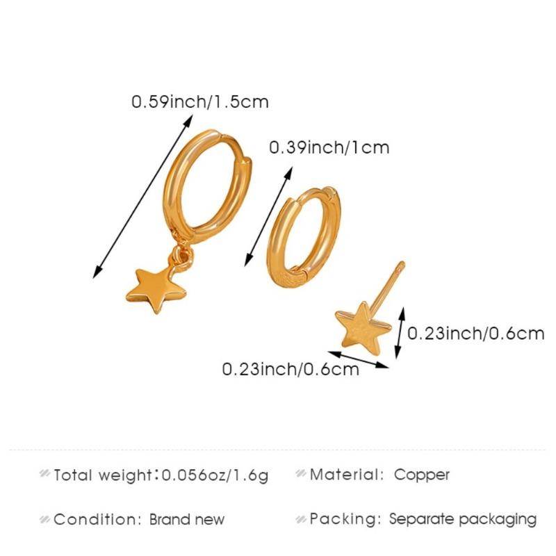 3pcs Set Personality Trendy Copper Plating 14K Gold Geometric Circle Star Moon Tassel Hoop Earrings for Women Jewelry Sets Gift