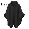 Winter Coat Lady Cape Dolman Sleeves Thick Shawl Loose Stand Collar Solid Cozy Wool Blend Trench Color Faux Fur Decor Warm Daily Wear Work Outdoor