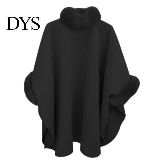 Winter Coat Lady Cape Dolman Sleeves Thick Shawl Loose Stand Collar Solid Cozy Wool Blend Trench Color Faux Fur Decor Warm Daily Wear Work Outdoor