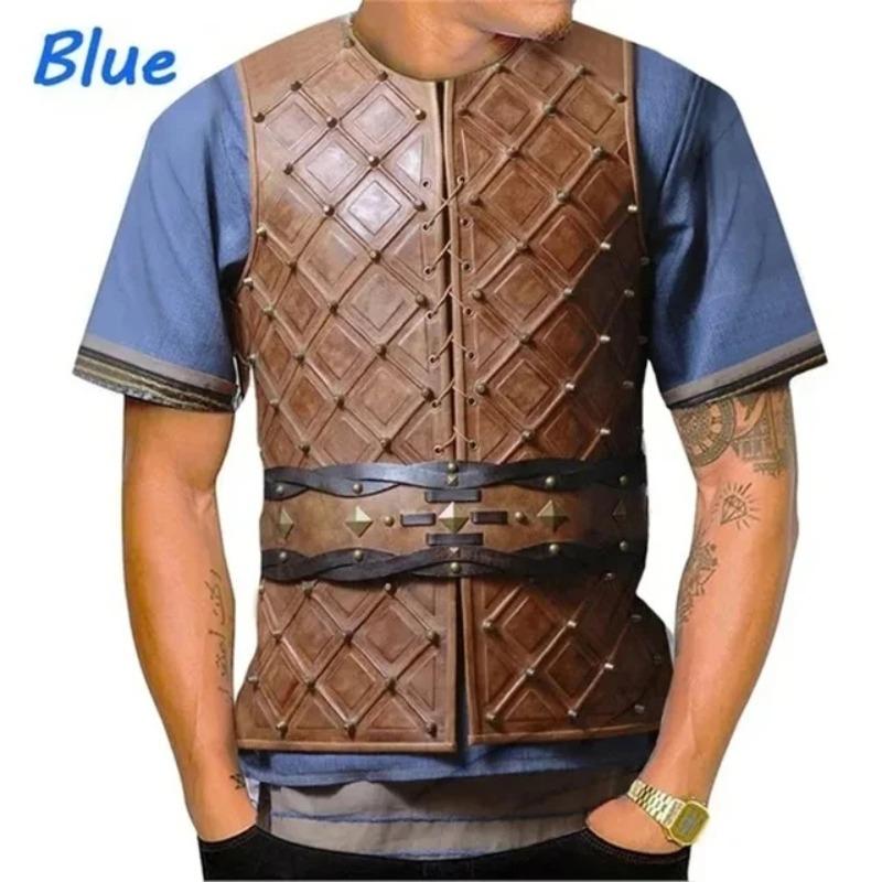 

3D Printed Medieval Armor T-Shirt For Men Cosplay Cool Graphic Tees Casual Loose Crew Neck Streetwear T Shirts Short Sleeve Tops 6XL