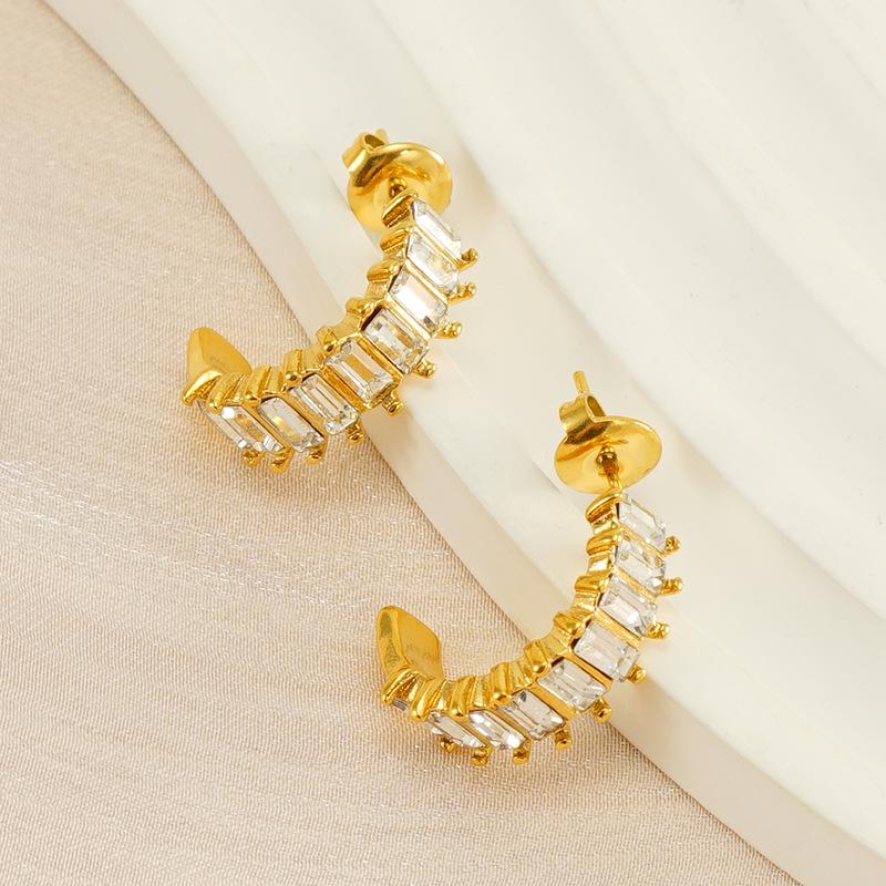 

New C-Shaped Stainless Steel Diamond Arc Earrings for Women - Light Luxury Design золотой