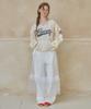 Ronron Ribbon Pattern Wide Denim Pants White