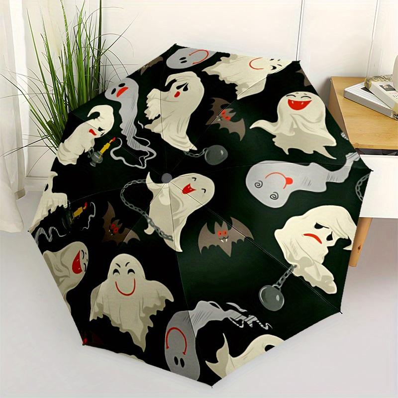 1pc Ghostly Fun Automatic Open/Close Umbrella with Windproof, Functional Design, 8-Rib Sturdy Canopy, Durable Ribs,083