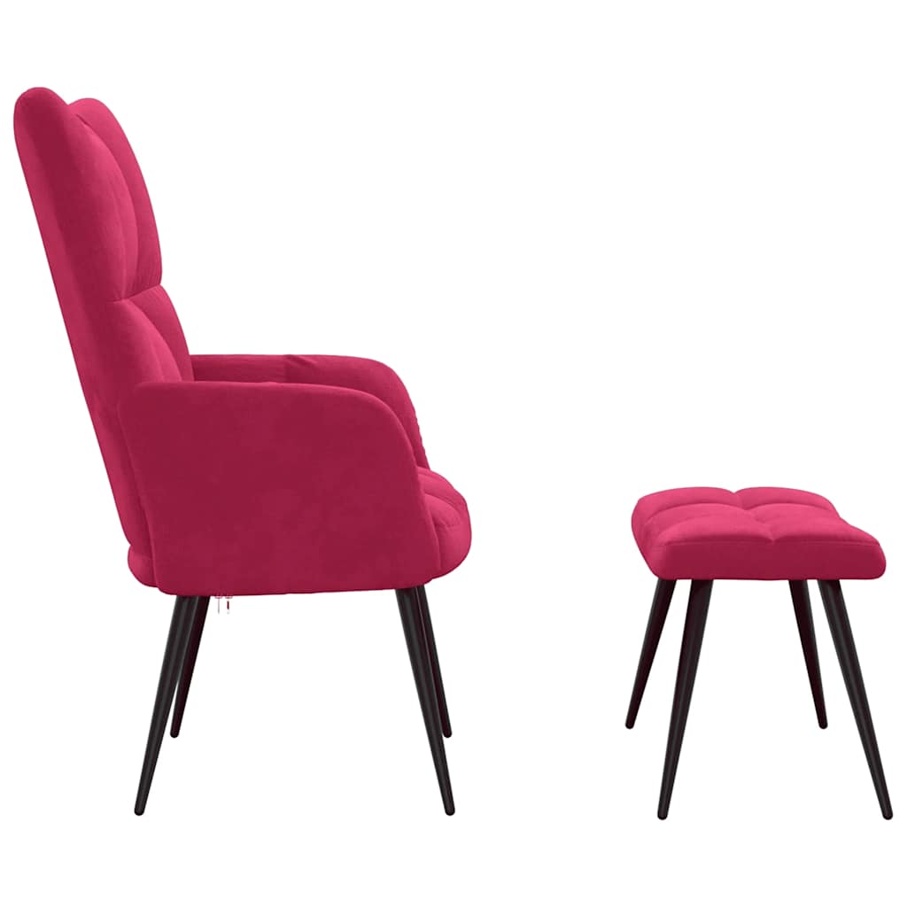 Recliner Chair with Footstool Burgundy Velvet