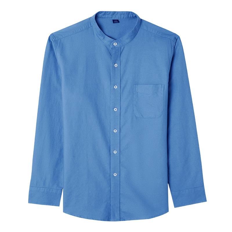 Hengyuanxiang Men's Casual Cotton Stand-up Collar Long-Sleeve Shirt