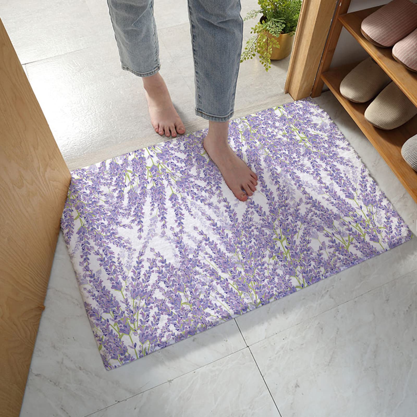 

Purple Flowers Rug Watercolor Lavender Carpet Romantic Floral Doormat for Girls Teen,Wild Country Style Garden Flower Floor Mat 80x120cm