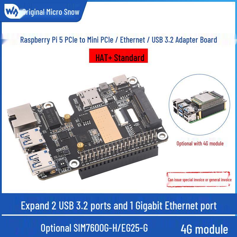 Raspberry Pi 5 PCIe to MiniPCIe Gigabit Ethernet Adapter with USB 3.2, Driver-Free Plug-and-Play