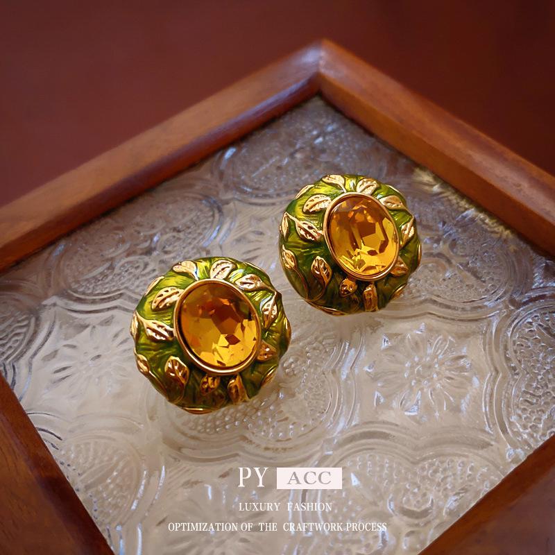 Boucles d'oreilles pendantes vintage en émail style peinture à l'huile - Luxe léger, design rétro haut de gamme pour femmes