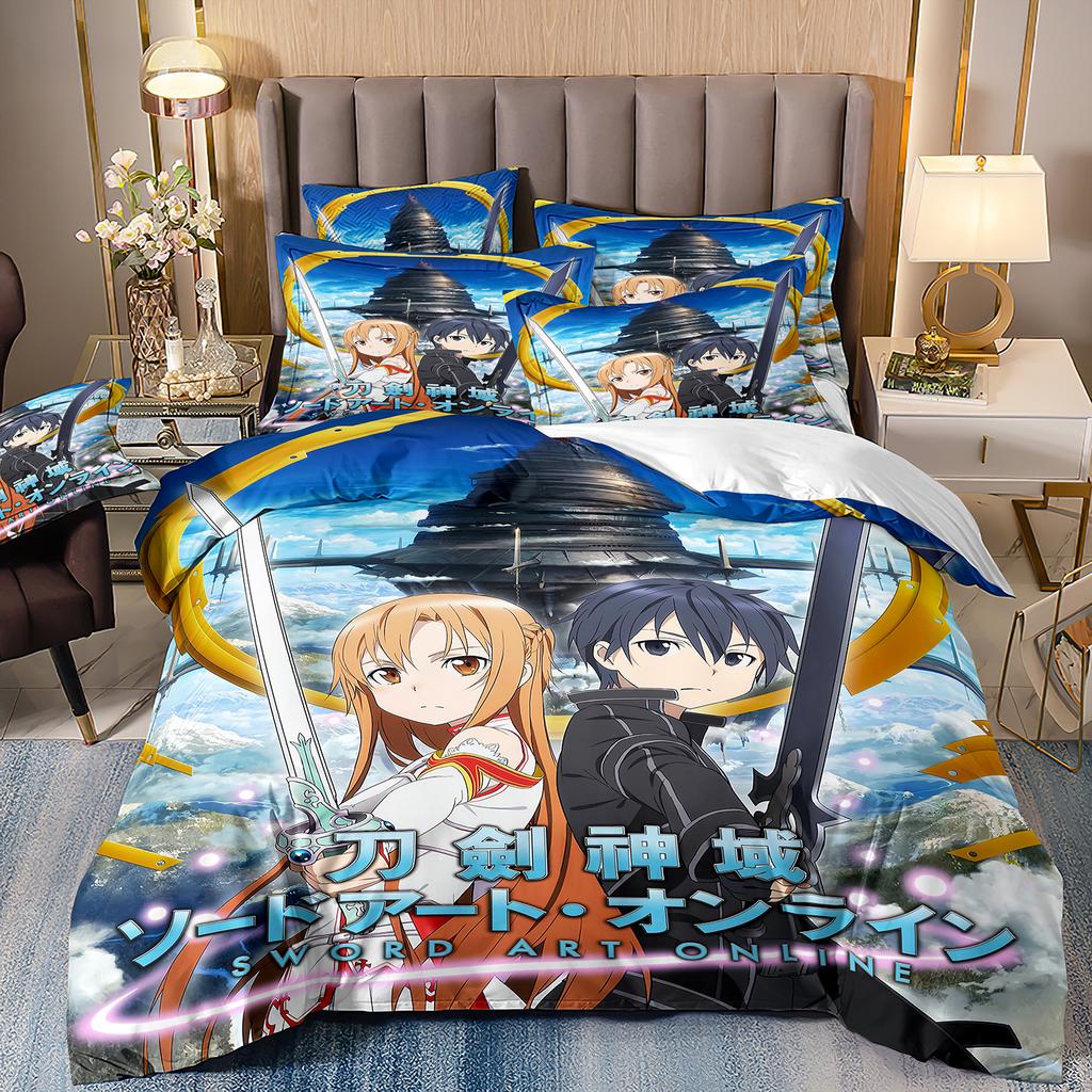 3D Hot Sale Anime Sword Art Online Comfortable Duvet Quilt Cover Pillowcase Bedding Set Children Bedroom Decoration Home Textile
