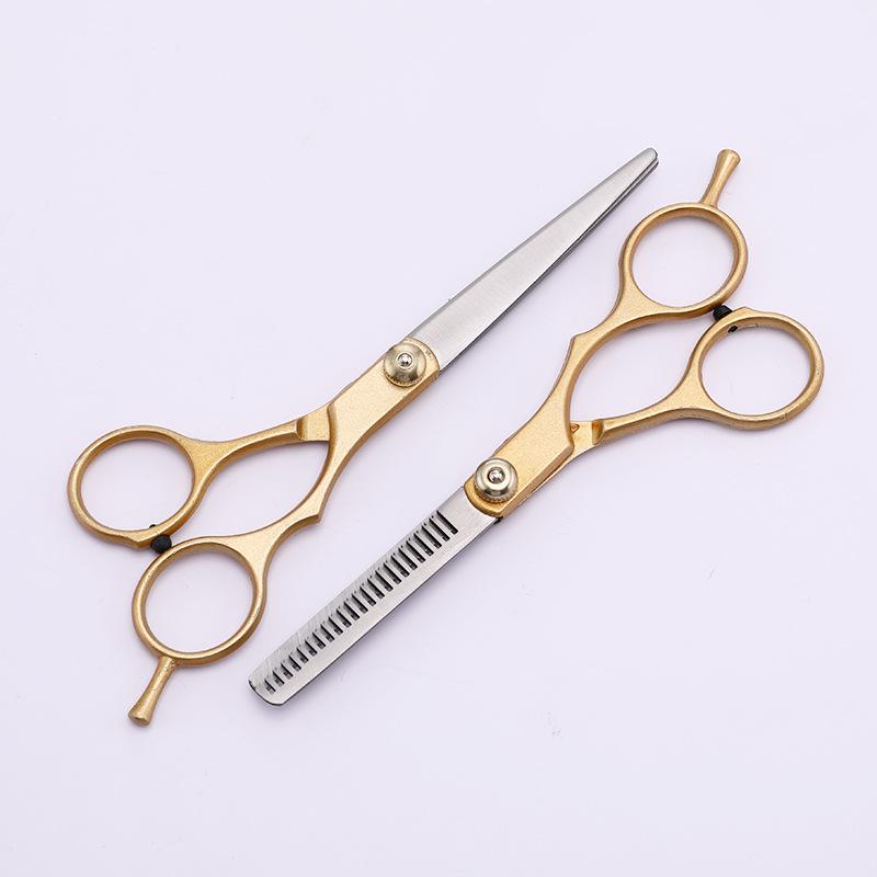 Golden Hairdressing Scissors Set: Thinning & Flat Cut Toothed Scissors for Home Use