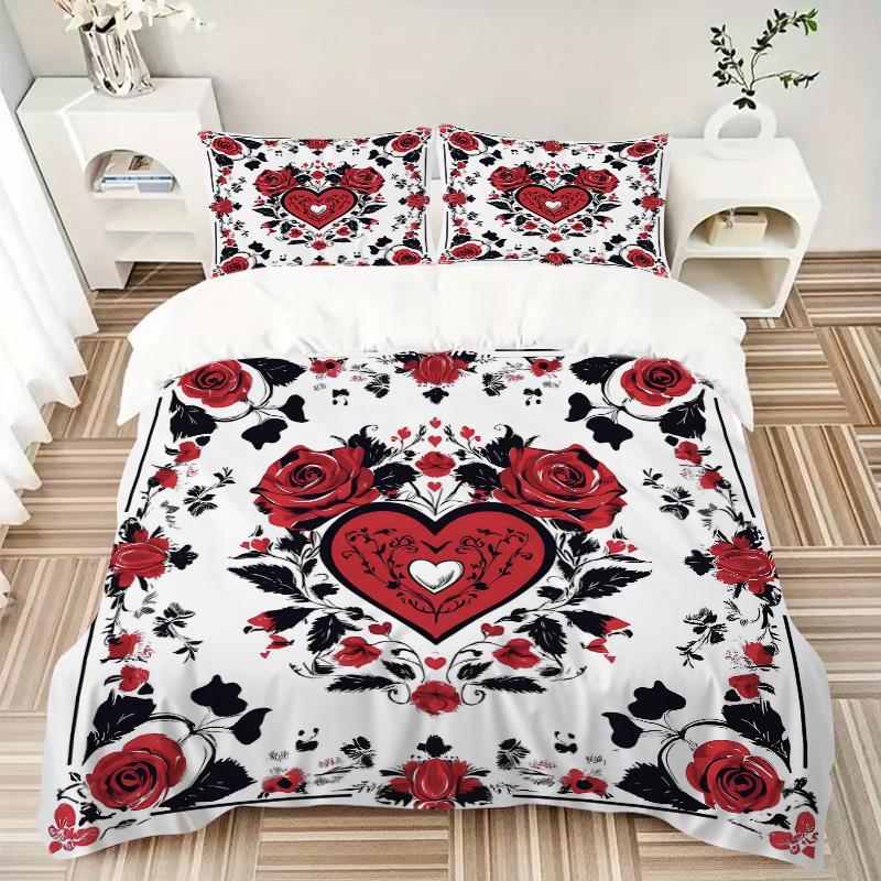 Love Roses Print 3Pcs Bedding Setduvet Cover With 2 Bedropillowcase Home Birthday Gift
