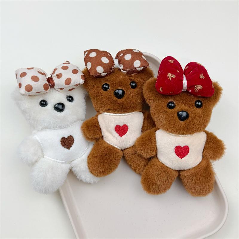 Brown Bowknot Bear Keychain - Cute Plush Bag Charm Student Gift