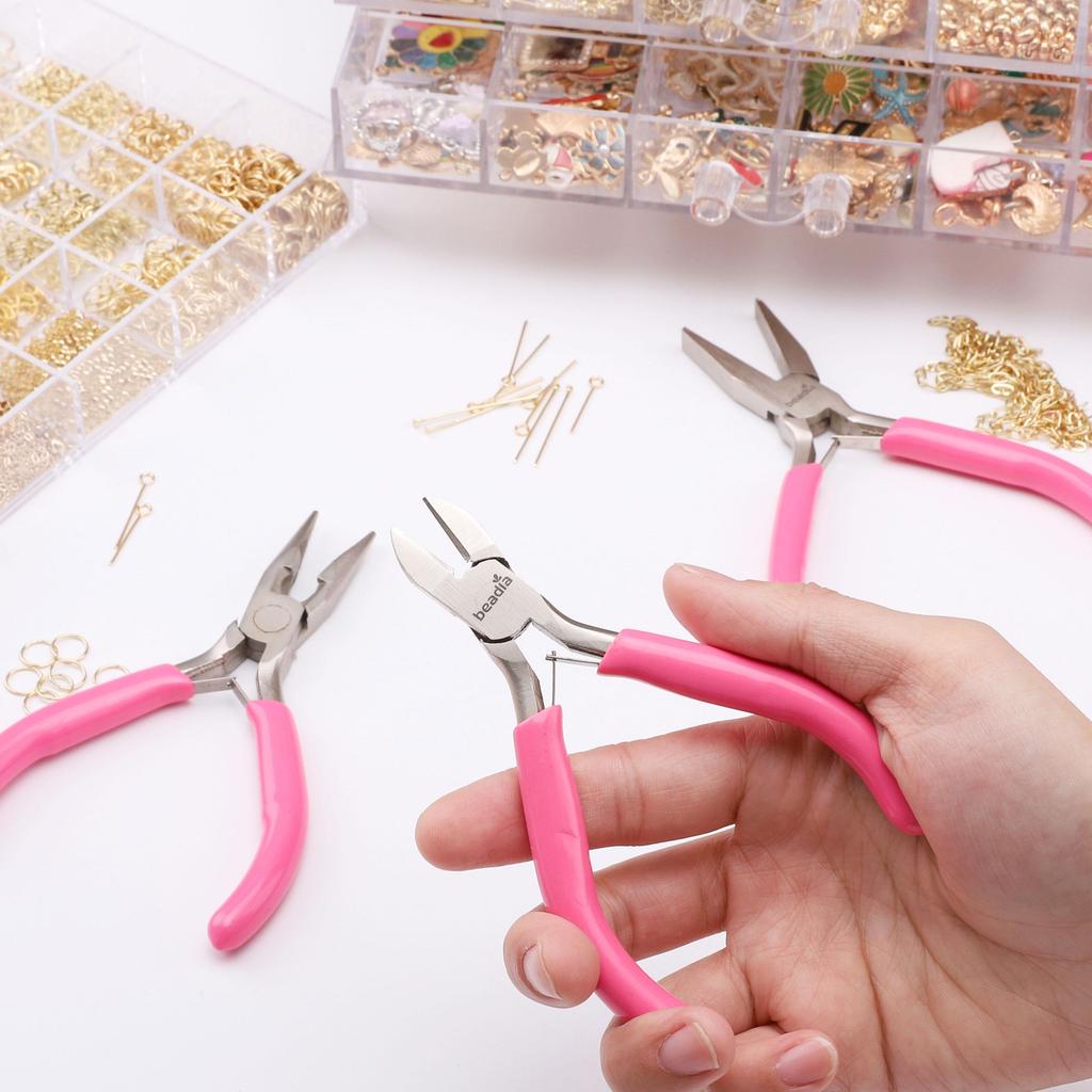Cute Fuchsia Handle Anti-slip Splicing and Fixing Jewelry Pliers Tools & Equipment Kit for DIY Jewelery Making Needlework