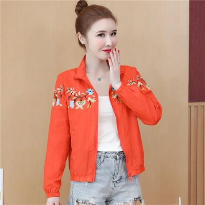 Women's Plus Size Stand-up Jacket Outdoor Sports Thin Jacket Sunscreen Embroidery Casual Jacket