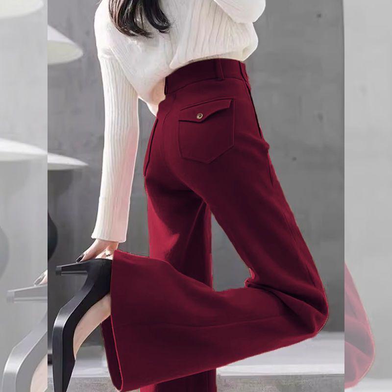 

2026 Stylish High Waist Versatile Slimming Micro Flare Wide Leg Pants for Women - Perfect for Spring, Summer, and Autumn S (suggested 85-95 jin) красный