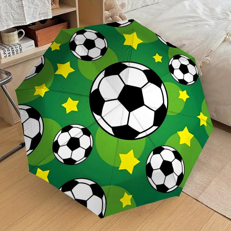 1pc Soccer Ball Pattern with Stars Umbrella with Plastic Handle,Suitable for All Seasons Home Travel Outdoor UmbrellaDD1715