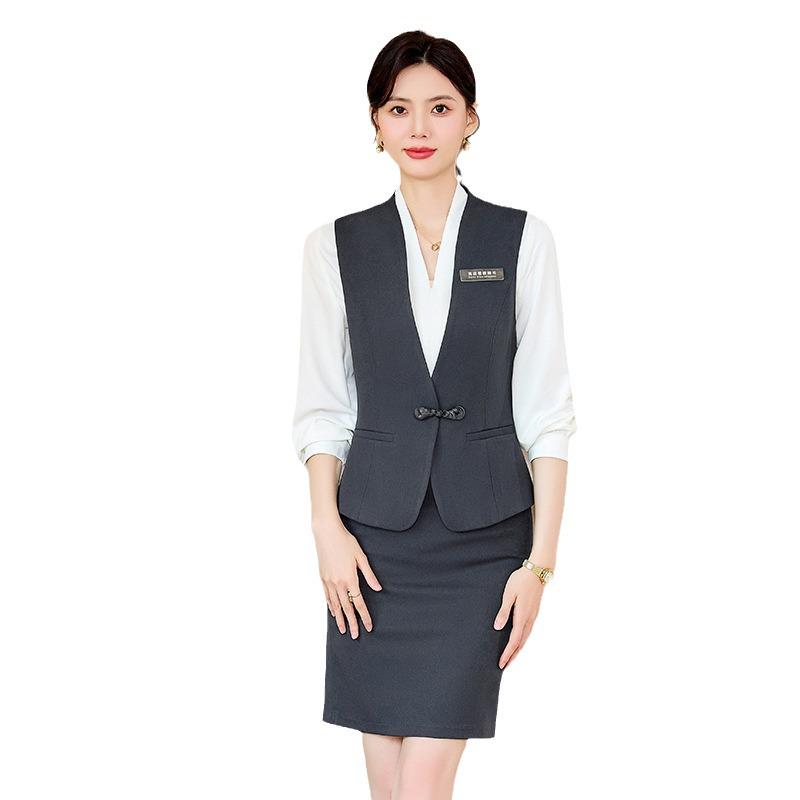 Women's Professional Waitress Vest Set - Hotel & Dental Reception Uniform