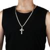 Men's Stainless Steel Triple Cross Pendant Necklace with U-Shaped Flat Link Chain - Golden-Tone Religious Jewelry for Casual & Formal Wear
