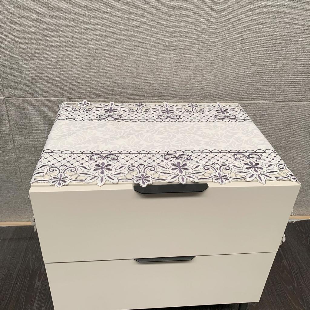 Bedside Table Cover, Nordic Style Simple Polyester Embroidered Tablecloth, Hand-Hollowed Multi-Purpose Cover